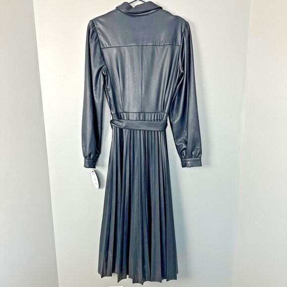 Nwt Scoop Womens Black Soft Faux Leather LS Pleated Midi Dress Size Small (4-6) - Picture 4 of 6